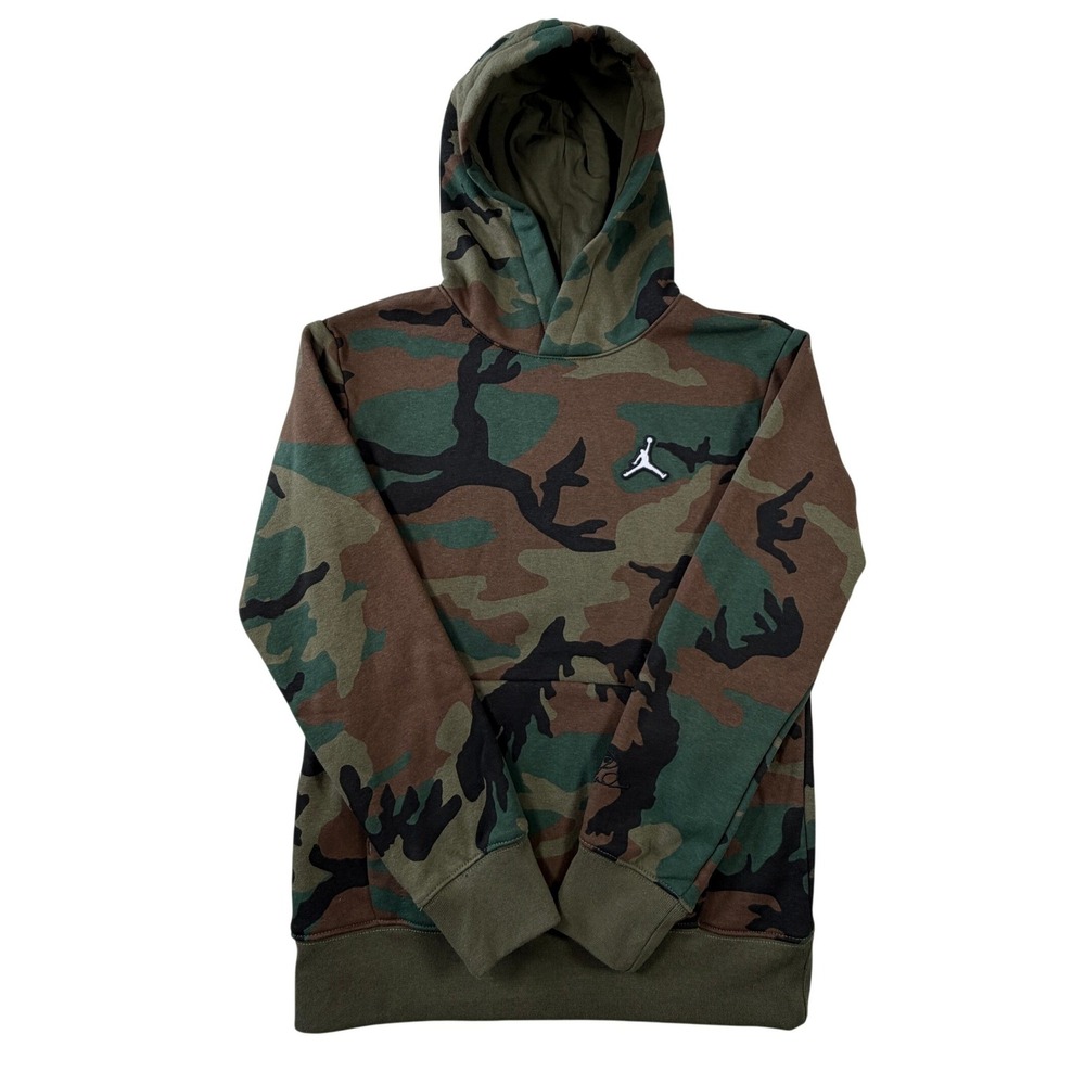 Jordan Kids Medium 10-12 Camo‎ Pullover Hoodie Green Brown Jumpman Logo Fleece